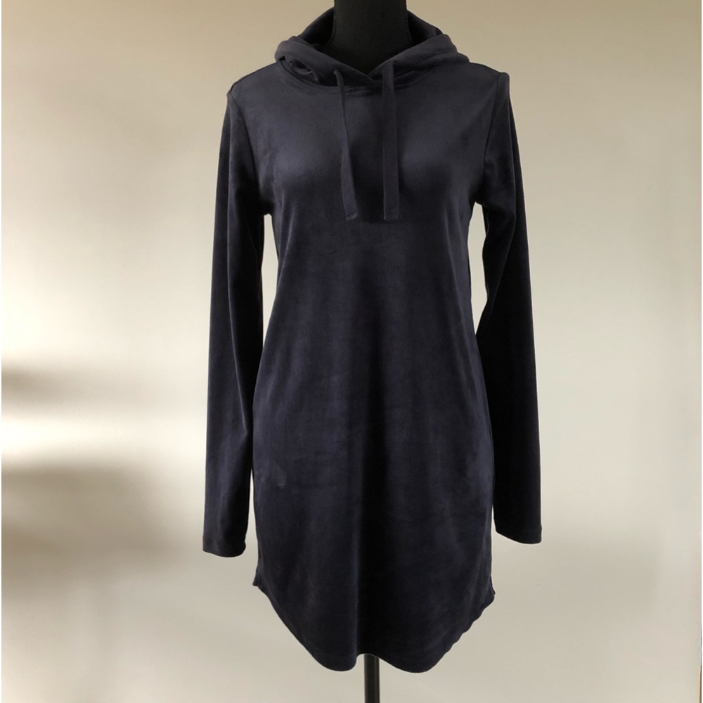 Women’s Garage Dark Blue Velour long sleeve Hooded dress size XS